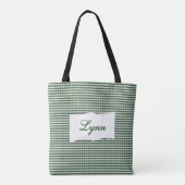 Classic Green & White Gingham | Personalized Name トートバッグ (裏面)