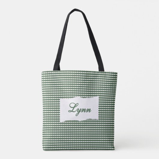 Classic Green & White Gingham | Personalized Name トートバッグ (裏面)