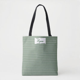 Classic Green & White Gingham | Personalized Name トートバッグ