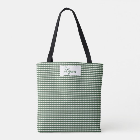 Classic Green & White Gingham | Personalized Name トートバッグ (裏面)