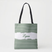 Classic Green & White Gingham | Personalized Name トートバッグ (正面)