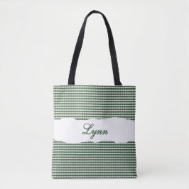 Classic Green & White Gingham | Personalized Name トートバッグ
