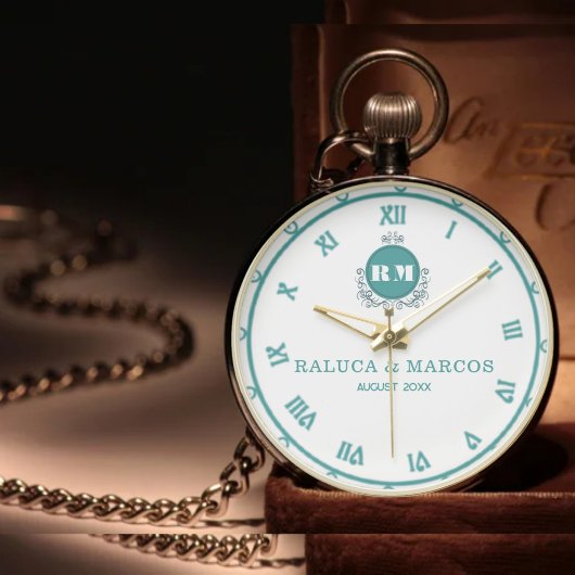 Classic Green & White Monogram Wedding Anniversary 腕時計