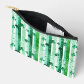 Classic Green White Vertical Stripes Shamrocks アクセサリーポーチ (見開き)