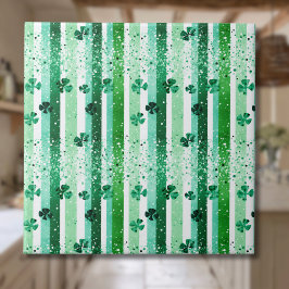 Classic Green White Vertical Stripes Shamrocks タイル