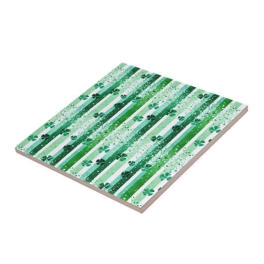 Classic Green White Vertical Stripes Shamrocks タイル (側面)