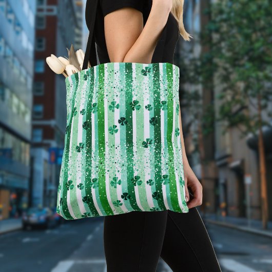 Classic Green White Vertical Stripes Shamrocks トートバッグ