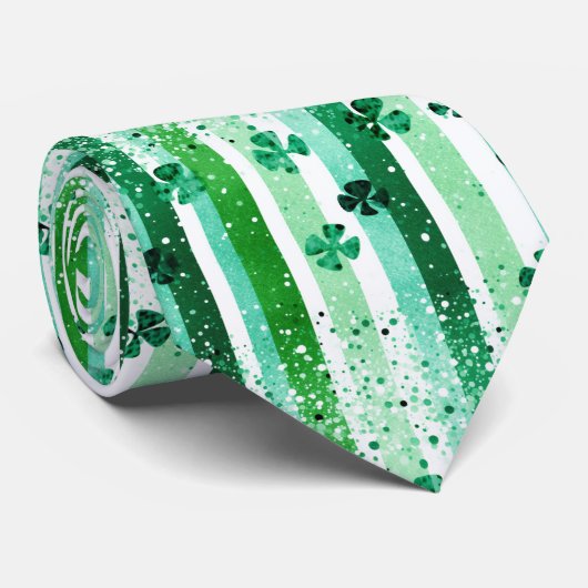 Classic Green White Vertical Stripes Shamrocks ネクタイ (ロール)