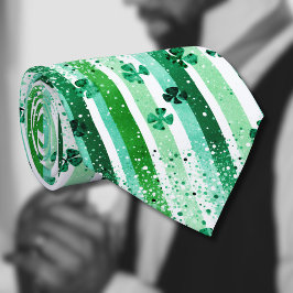 Classic Green White Vertical Stripes Shamrocks ネクタイ