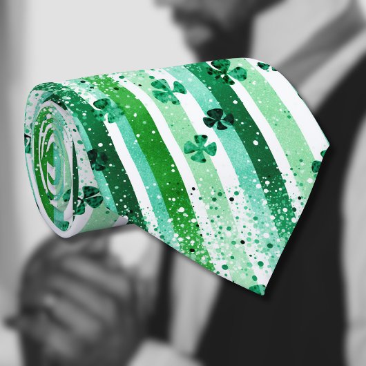 Classic Green White Vertical Stripes Shamrocks ネクタイ