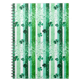 Classic Green White Vertical Stripes Shamrocks ノートブック