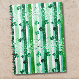 Classic Green White Vertical Stripes Shamrocks ノートブック