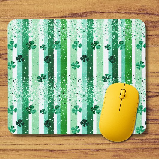 Classic Green White Vertical Stripes Shamrocks マウスパッド