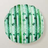 Classic Green White Vertical Stripes Shamrocks ラウンドクッション (正面)