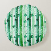Classic Green White Vertical Stripes Shamrocks ラウンドクッション (裏面)