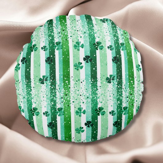 Classic Green White Vertical Stripes Shamrocks ラウンドクッション