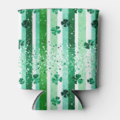 Classic Green White Vertical Stripes Shamrocks 缶クーラー (正面)