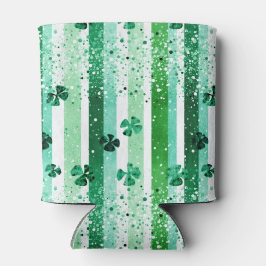 Classic Green White Vertical Stripes Shamrocks 缶クーラー (裏面)