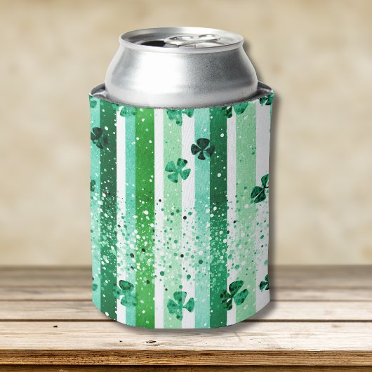 Classic Green White Vertical Stripes Shamrocks 缶クーラー