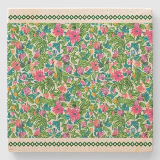 Classic greenery lace with summer flower garden ストーンコースター (正面)