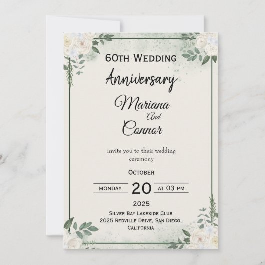 Classic Greenery Wedding Anniversary Invitations 招待状 (正面)