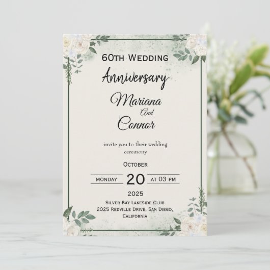 Classic Greenery Wedding Anniversary Invitations 招待状 (スタンド正面)