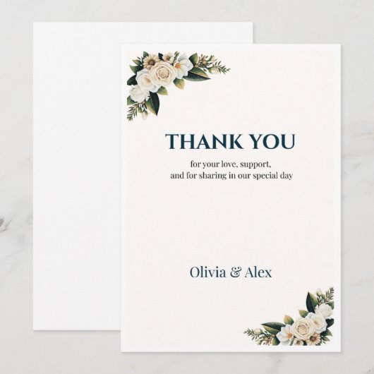 Classic Greenery Wedding Thank You 招待状 (正面/裏面)