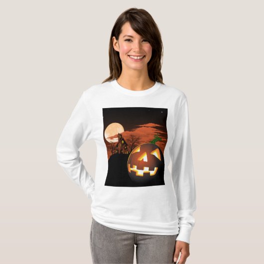 Classic Halloween Jack-O-Lantern Creepy House Tシャツ (正面フル)