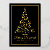 Classic Hand-Drawn Christmas Tree Black Non-Photo 箔シーズンカード (正面)