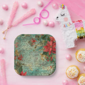 Classic Handwritten Poinsettia Christmas Holiday ペーパープレート (パーティー)