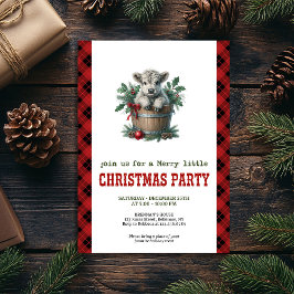 Classic highland cow Christmas invite red florals 招待状