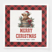 Classic highland cow Christmas napkins red black  (正面)