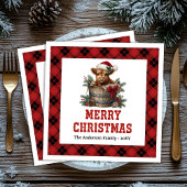 Classic highland cow Christmas napkins red black 