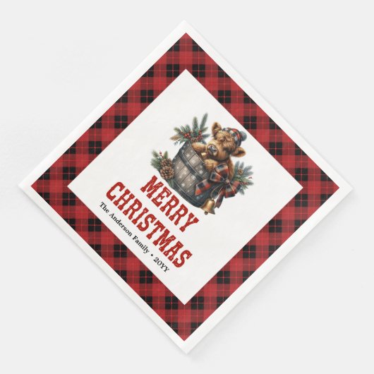 Classic highland cow red black tartan napkins (コーナー)