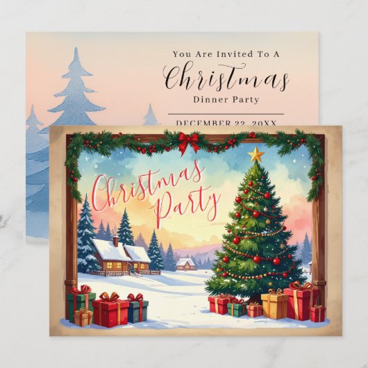 Classic Holiday Christmas Party Invitation 招待状 (正面/裏面)