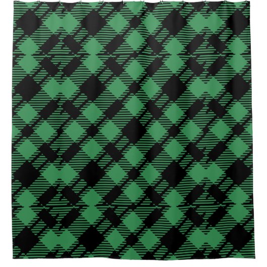 Classic Holiday Green Checkered Pattern  シャワーカーテン (正面)