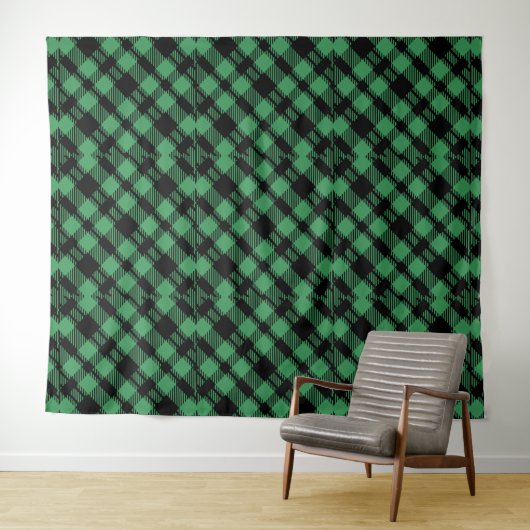 Classic Holiday Green Checkered Pattern  タペストリー (インサイチュ(横))
