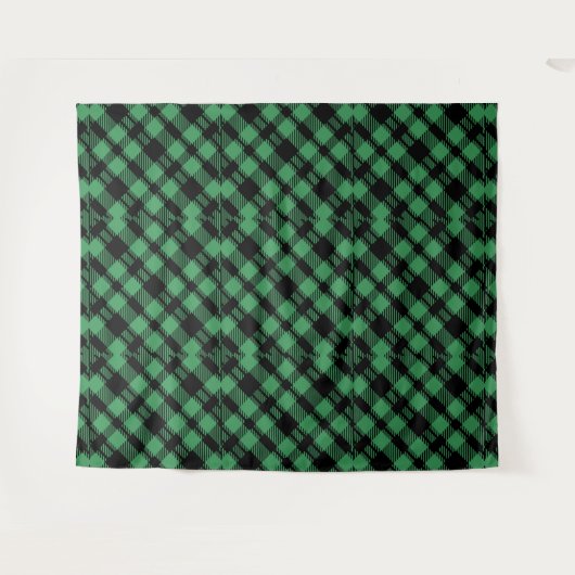 Classic Holiday Green Checkered Pattern タペストリー (正面(横))