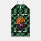Classic Holiday Green Checkered Pattern Custom ギフトタグ (正面)