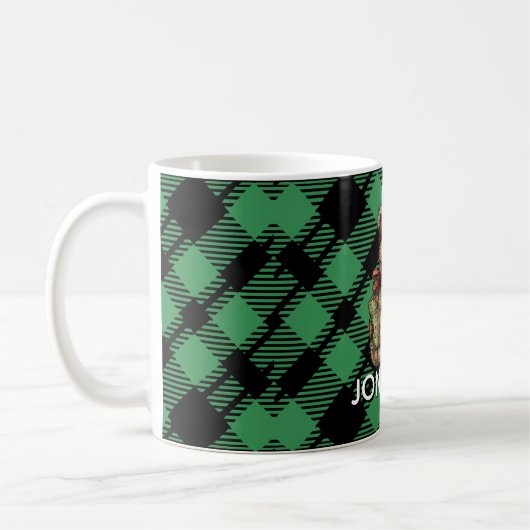 Classic Holiday Green Checkered Pattern Custom コーヒーマグカップ (左)