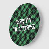 Classic Holiday Green Checkered Pattern Custom ラージ壁時計 (傾斜)