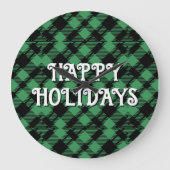 Classic Holiday Green Checkered Pattern Custom ラージ壁時計 (正面)