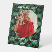 Classic Holiday Green Checkered Pattern Photo 台座サイン (正面)