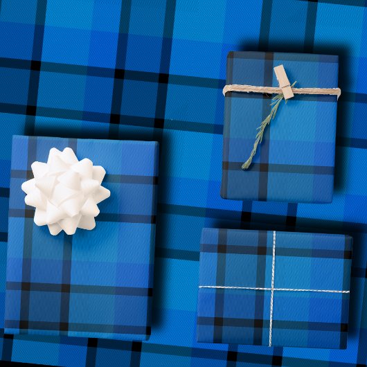 Classic holiday plaid navy blue Christmas Gift ラッピングペーパーシート