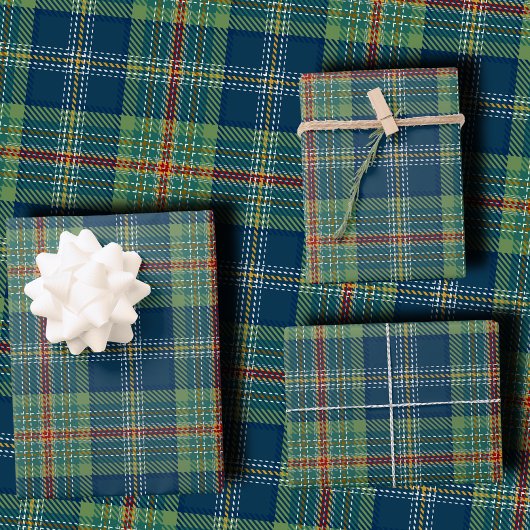 Classic Holiday Plaid Stylish Green & Navy Xmas ラッピングペーパーシート