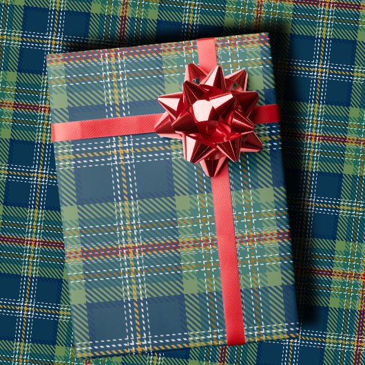 Classic Holiday Plaid Stylish Green & Navy Xmas ラッピングペーパー