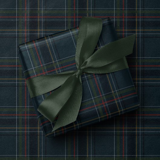 Classic holiday plaid stylish navy Christmas ラッピングペーパー