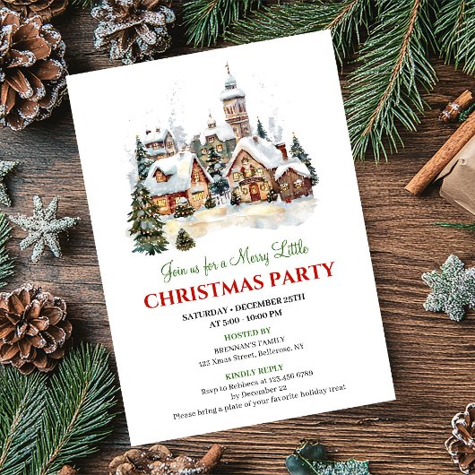 Classic holiday scene Christmas party invitation 招待状