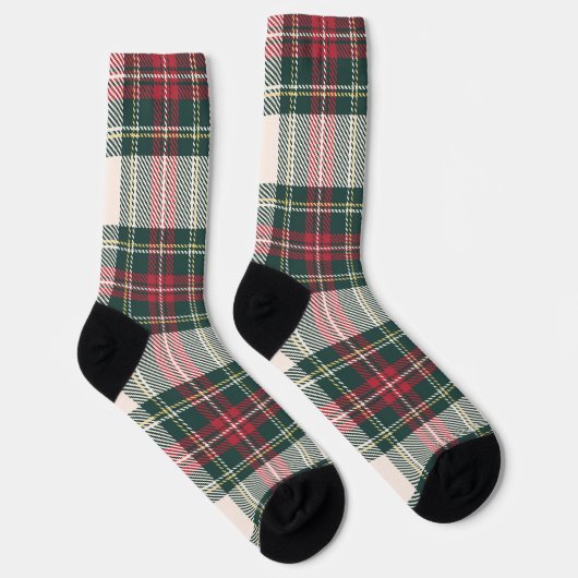 Classic Holiday Tartan Plaid Initials Festive ソックス (右)