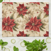 Classic Holiday Tea Towel Rustic Red Floral Style キッチンタオル (折り畳み)